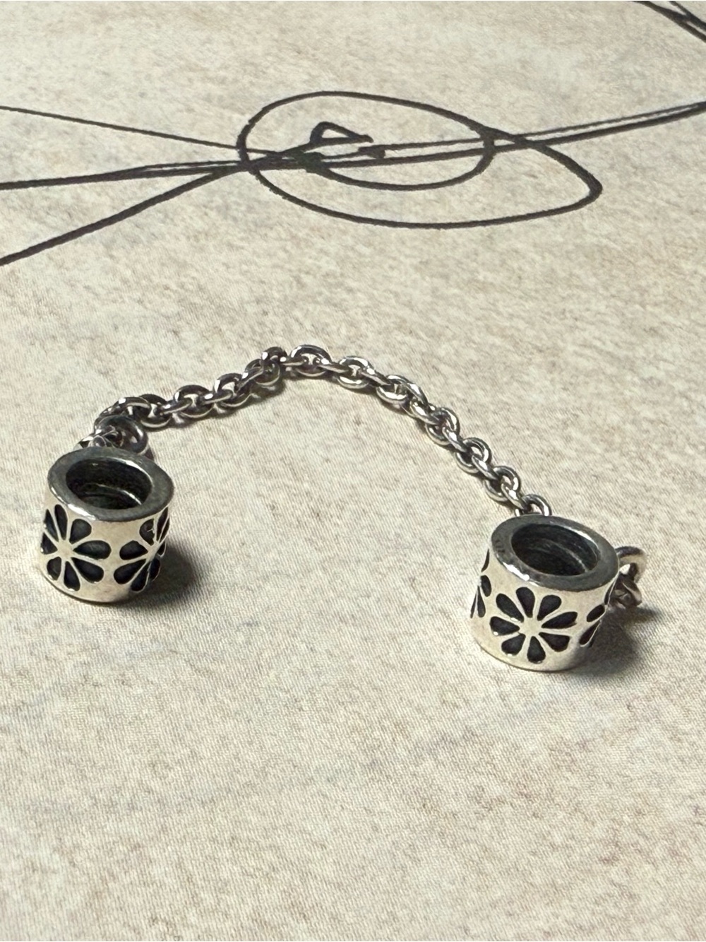 Pandora Silver Floral Safety Chain Charm - Silver